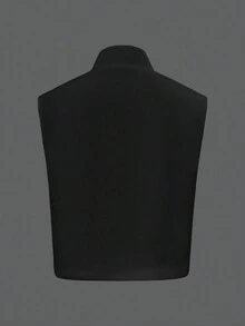 Áo tank top không tay thanh lịch dành cho nữ, chất liệu vải dệt màu trơn, kiểu dáng thường ngày mùa hè màu đen. - màu đen - Xem 3