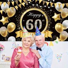 60th Birthday Decorations Banner - Black And Gold Backdrop With Happy 60 Years Old Design - Perfect For Women, 60 And Fabulous Party Supplies, Photography Background, And Garden Decorations For Fall, Spring, Summer, And Winter Celebrations