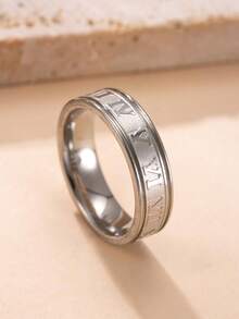 1 件男士时尚朋克风格简约银色不锈钢罗马数字戒指，适合日常佩戴、派对和情人节礼物 - 銀色 - 查看 4