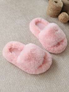 Fashionable & Simple Girls' Plush Slippers, Solid Color, Minimalist Design, Warm Fuzzy Winter House Shoes - Pink - View 6