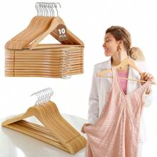 3/5/10 piezas Perchas de madera, perchas para abrigos antideslizantes, perchas resistentes para batas de baño, adecuadas para armarios, perchas multifuncionales y ahorradoras de espacio para camisas, chaquetas, vestidos, pantalones, adecuadas para regalos de vuelta al colegio, Acción de Gracias, Halloween, Navidad