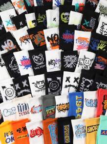 20 زوج جوارب طباعة لوحة تجريدية غرافيتي متوسطة الطول، موضة الشارع للرجال والنساء، مناسبة للارتداء اليومي، خريف/شتاء