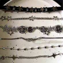 Vintage Y2K Ästhetik Pentagramm Stern Anhänger Silber Farbe Choker Kette Halskette für Frauen Coole Hip Hop Schmuck Charm Accessoires - Verschiedenfarbig - Übersicht 1