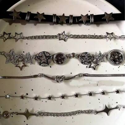 复古 Y2K 美学五角星形吊坠银色颈链项链女士酷炫嘻哈珠宝饰品配饰