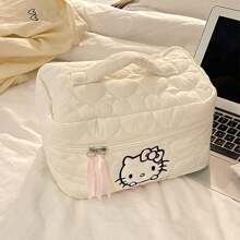 Sanrio 1 pieza Bolso de cosméticos de gran capacidad de Hello Kitty de Sanrio, diseño de dibujos animados lindo, bolsa de almacenamiento multifuncional de gran capacidad y duradera, bolso portátil adecuado para viajes o uso diario