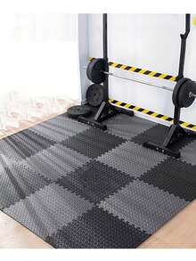 16片装健身器材泡沫垫 - 非防水EVA泡沫材质，适用于健身房和家庭锻炼，耐用彩色拼图垫（黑/灰），可降低噪音并确保训练安全，健身配件