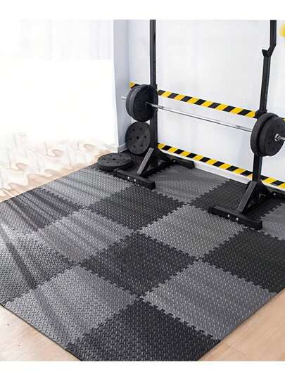 16片装健身器材泡沫垫 - 非防水EVA泡沫材质，适用于健身房和家庭锻炼，耐用彩色拼图垫（黑/灰），可降低噪音并确保训练安全，健身配件