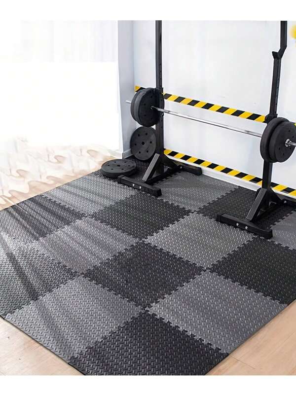 Un conjunto de 16 almohadillas de espuma para equipos de fitness - Antideslizantes, de espuma EVA impermeable, adecuadas tanto para el gimnasio como para entrenamientos en casa, duraderos y coloridos rompecabezas de goma espuma (Negro/Gris), que pueden reducir el ruido, accesorios de gimnasio.