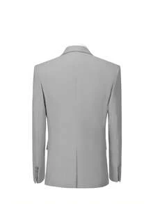 3PCS Plus Size Mens Suit Formal Business Wedding Prom Suit Male Groom Tuxedo, Solid Color, Blazer+Vest+Pant, Modern Fit Wedding Party Dinner Formal, Long Sleeves, Double Breasted, Machine Washable, Spring/Fall - Màu Xám nhạt - Xem 4