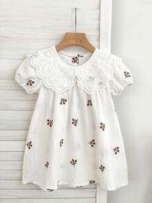 女童夏季短袖荷叶边公主裙，可爱儿童休闲连衣裙 - 白色 - 查看 2