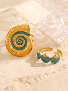 2 chiếc nhẫn xương cá có thể điều chỉnh theo phong cách resort bãi biển bằng thép không gỉ tráng men, phù hợp cho phụ nữ đeo hàng ngày và đi biển - Nhiều màu - Xem 4