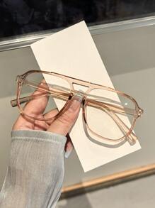 1 PC Women's Acrylic Glasses Frame Pilot Square Polycarbonate Frame Stylish Flat Glasses For Daily Reading And Daily Clothing Decor - Multicolor - View 17