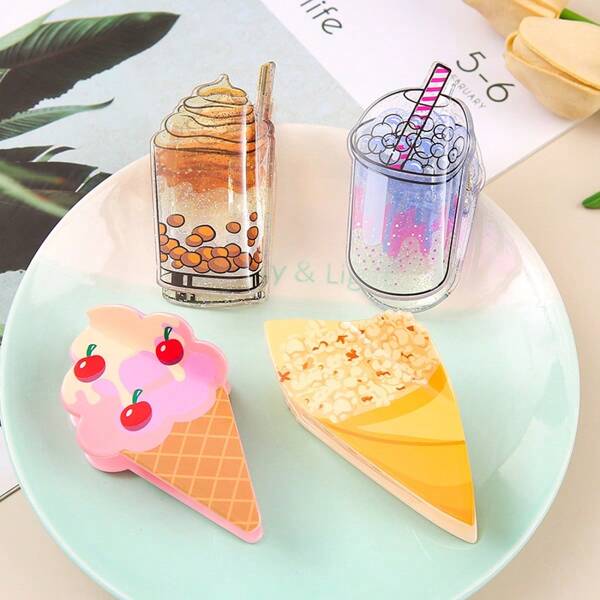 Hair Clips 1pc Acrylic Adorable Ice Cream Print Hair Claw, Realistic Decorative Hair Accessory For Summer Hair Accessories Elegant Claw Clips