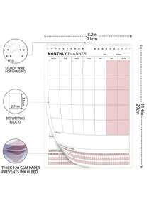 1 件 2025-2027 年极简主义无日期月历，A4 螺旋月度计划器，带目标、习惯追踪器和大型周计划空间，家庭、办公室和宿舍组织，学校办公用品，万圣节圣诞节礼物 - 粉紅色 - 查看 6