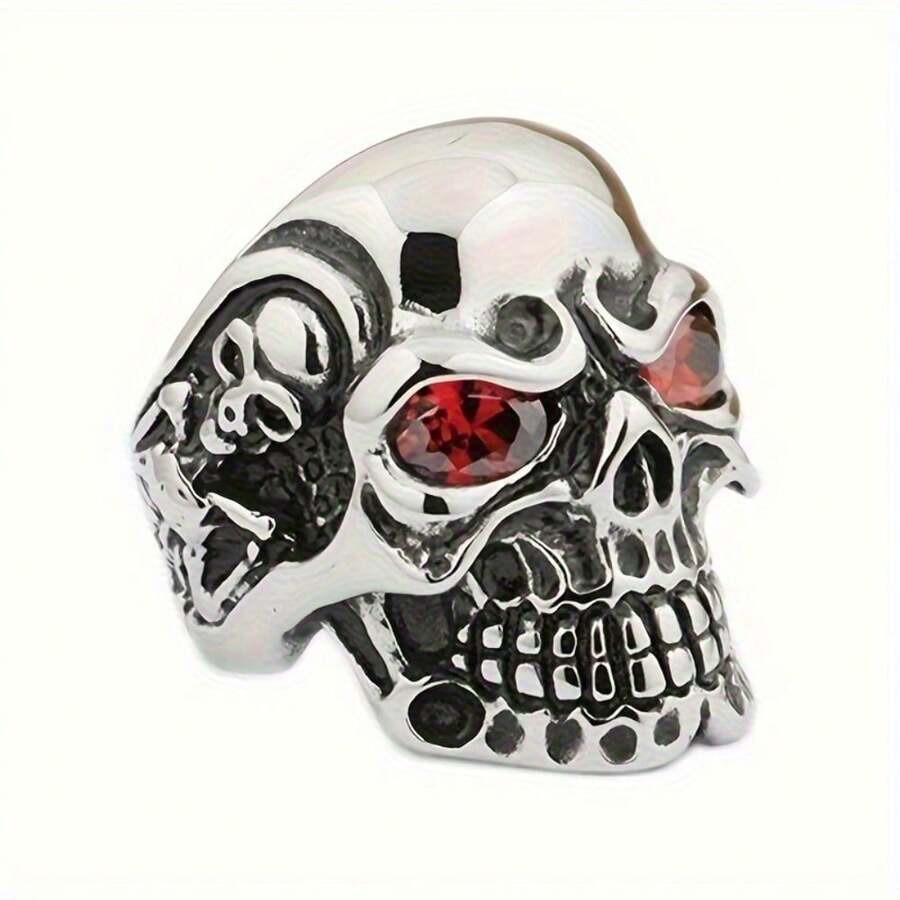 1 Punk Style Men's Skull Ring With Colorful Eyes, Cool Men's Jewelry. - Đỏ - Xem 1