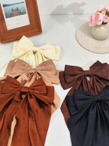 5 件装蝴蝶结大蝴蝶结发夹，适合女孩，卡其色和米色丝缎发带大发夹可爱美观发饰，金属蝴蝶结发夹中性色，爪夹，发夹，发夹