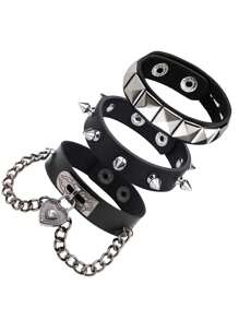 Xiacheng 1/3 Pcs Punk Rock Studded Bracelet Set Spiked Leather Cuff Bracelet For Men Women 80s Wristband Emo Bracelet Adjustable