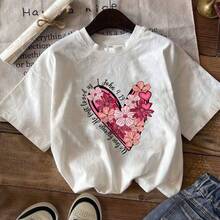 Women Floral Heart Text T-Shirt Unisex Streetwear Top 2025 New