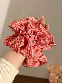 1件套百搭休闲套装，甜美红色格子，樱桃装饰，荷叶边裙子，马尾发圈，发髻发饰，发绳，发圈，洗脸化妆居家健身女士配饰头部配饰弹力带美容家居卧室装饰发圈 - 彩色 - 查看 3