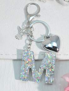 1pc Silver Heart Letter Keychain, Back To School, Resin Keyring Pendant, Fashion Accessory, A-Z Car Accessories Cute Goth Y2k Halloween Accessories Teachers Day Christmas Gift Ideas Bag Accessories Lanyards With Id Holder Car Accessories Bag Charms Car Friend Sister - Silver - View 20