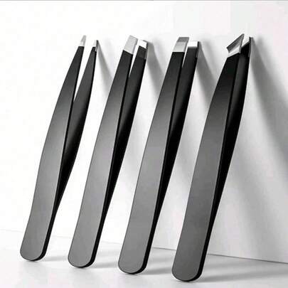 1/4件套精密眉镊套装 - 专业不锈钢眉镊 - 精准去除面部毛发，斜角尖头眉毛修剪器，适用于面部脱毛、毛发修剪、美发、理发用品