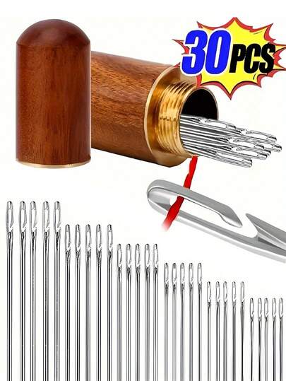 1 set med 30 trådningsanordningar för äldre, trådningsanordningar för synålar, synålsinsättare, trådningsanordningar för broderinålar, nålrör i redwood, nålrör i trä och trådningsanordningar för industriella sömnålar för hushållet. Automatisk trädning: Alla kan enkelt trä - Sy- och virktillbehör för äldre eller synskadade. Alla hjärtans dag-presenter, förvaringslådor, förvaringsbehållare