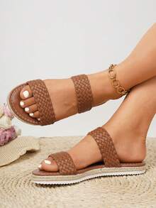 Dép xỏ ngón đế bằng đế bằng xỏ ngón cho nữ, dép xỏ ngón mũi tròn chống trượt, dép xỏ ngón đế bằng ngoài trời cho nữ - màu nâu - Xem 8