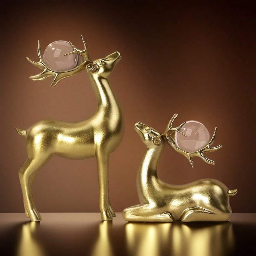 Um Par, Bola de Cristal Rena Geradora de Dinheiro, Rena Fofa sob a Árvore de Natal, Decoração de Lareira, Decoração de Casa, Decoração para Quarto, Escritório e Sala de Estar, Presente de Aniversário, Decoração de Natal, Presente de Véspera de Natal