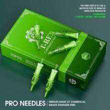 20 Stück T-REX grüne Tattoo-Nadel-Patronen RL/RM Einweg-Silikon-Profi-Sterilisierte runde Liner für Patronenmaschinen Griffe