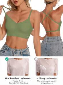 Women's Backless, Strapless Bra, Seamless Bra For Summer, Bridal Bra, Bride Lingerie, 3 Strap Options, Breathable, Adjustable Straps, Lightweight, Comfortable, Suitable For Weddings, Formal Dresses, Spaghetti Strap Dresses, A/B Cup - Green - View 5