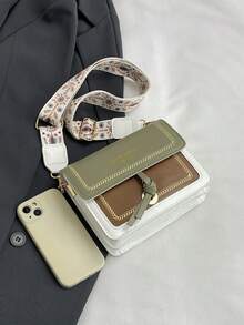 时尚女士手提包，多功能新款斜挎包，休闲风格，撞色设计，小巧方形，宽肩带，适合派对、约会、上学、户外活动等场合，也是一份很棒的礼物。 - 綠色 - 查看 3