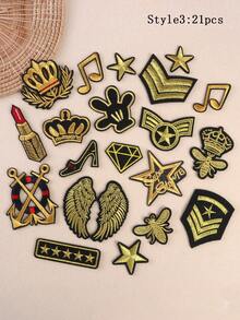 12 件/21 件/27 件套装金翼星冠刺绣熨烫补丁,适用于 DIY 服装和配饰 - 帽子、牛仔裤、夹克等。独特可爱卡通刺绣贴花补丁 - 彩色 - 查看 3