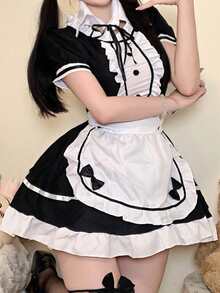 1 chiếc váy hầu gái đen trắng dễ thương, thích hợp cho cosplay, hội nghị anime, Halloween, phục vụ bàn, váy dự tiệc - Đen và trắng - Xem 3
