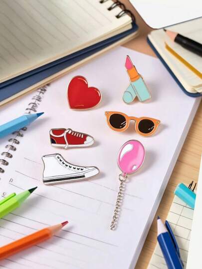 School Campus Style Brooch Set | Heart Balloon + Shoe Design | Versatile Accessory For Back To School Outfit, Atmosphere Gift | Stylish Shoe/Balloon Decorations For New Semester Office Accessories Shirts Jacket Jewelry Christmas Halloween