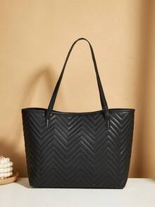 1 Set Black PU Women's Handbag Tote Bag, Multifunctional Shoulder Bag, Versatile For Ladies' Daily Use, Dating, Gifts, With Small Wallet - Black - View 3