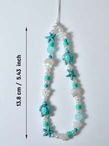 1pc Summer Ocean Life Vacation Style Beaded Lanyard Phone Strap, Travel Accessory Pendant