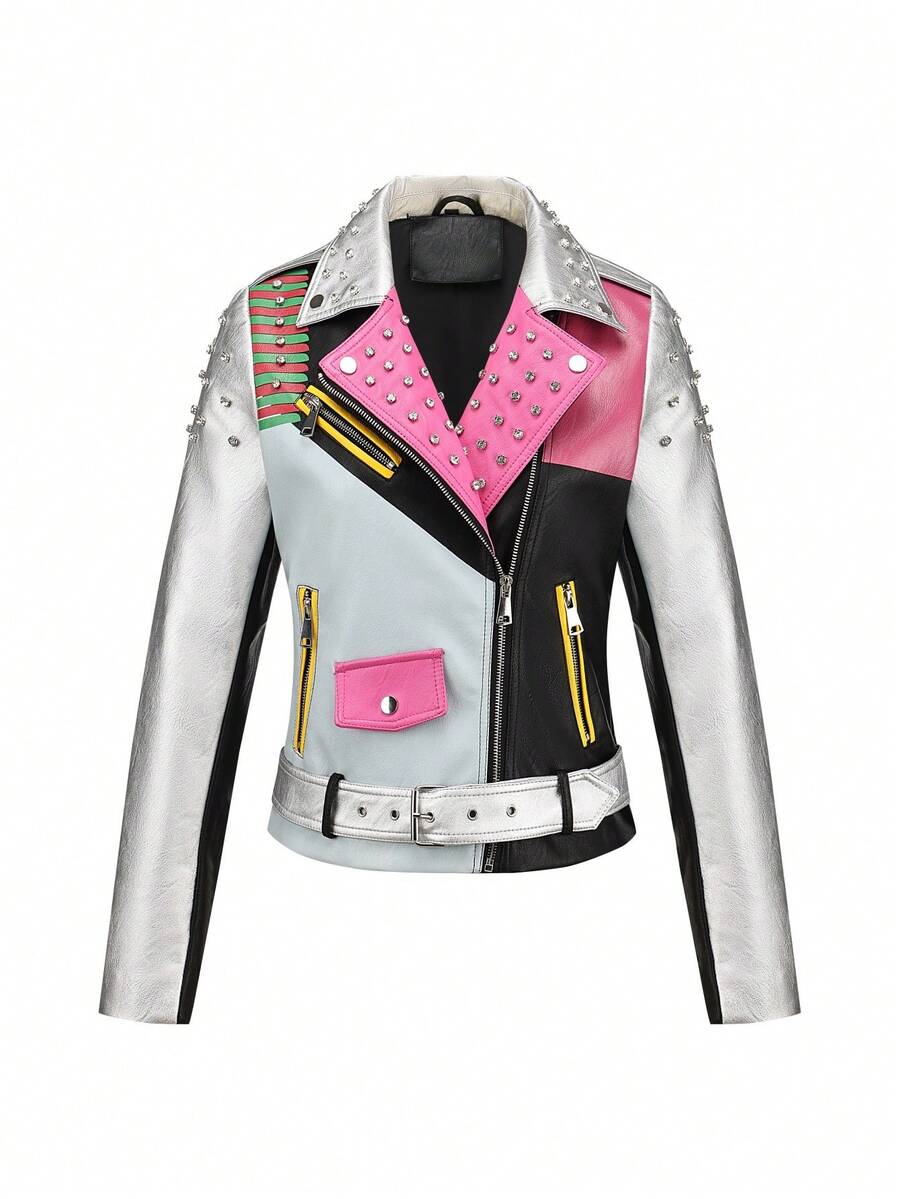 Risissida Women's Lightweight Cropped Patchwork Jacket - Minimalist Casual Style, All-Season Versatile Wear For Spring & Autumn