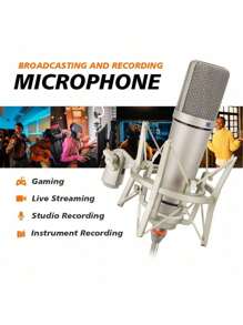 LMBGM U87 人声电容麦克风桌面悬挂式，适用于现场录音人声音乐工作室