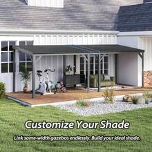 Domi 8'x8' Lean To Gazebo Hardtop Expandable Wall Mounted Pergola With Gutters Gaanized Steel Roof 60MPH Wind Resistance Outdoor Metal Heavy Duty Metal Awning For Patio Deck Backyard Grey - Gray - View 6