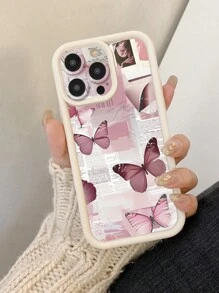 1 件蝴蝶和新闻纸图案厚软保护手机壳，带相机孔设计，兼容 11 Pro Max/12 Pro Max/13 Pro Max/14 Pro Max/15 Pro Max/16 Plus/16 Pro Max、16E、Galaxy A55/A15/S24 Ultra、Redmi、OPPO、Realme、VIVO、Infinix、Honor、MOTO、OnePlus