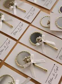 1/3/15pcs,Decorations, Figurines, And Gifts For The Saudi National Day Celebration.Thick And High-Quality Retro European Style Single-Sided Portable Mini Mirror With Metallic Luster, Paired With Lace Bow And Mini Dried Flower, Equipped With Butterfly Handle, Suitable For Wedding Souvenirs, Blessing Gifts, Makeup, Travel, Camping, And Is A Gift For Colleagues And Students. May God Bless You With Happiness Through This Mirror. - Multicolor - View 5