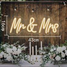 Letrero de luz de neón Sr. y Sra., señal luminosa LED ajustable con alimentación USB para decoración de fondo en boda, fiesta de compromiso, aniversario, dormitorio, regalo reutilizable (incluye accesorios: cable de datos, etc.) - luz blanca cálida - Ver 4