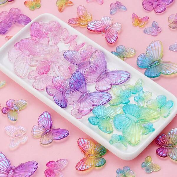 40/20pcs/Pack Acrylic Ombre Butterfly Studs 13x17mm/18x24mm Colorful Transparent Butterfly Studs Loose DIY Jewelry Accessories