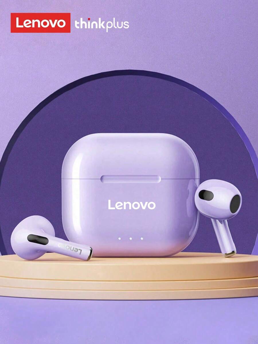 Lenovo LP40 II 蓝牙耳塞，半入耳式，运动，低音增强，电池寿命长，低延迟，带麦克风的立体声通话，小巧便携，被动降噪无线耳机 - 紫色 - 查看 1