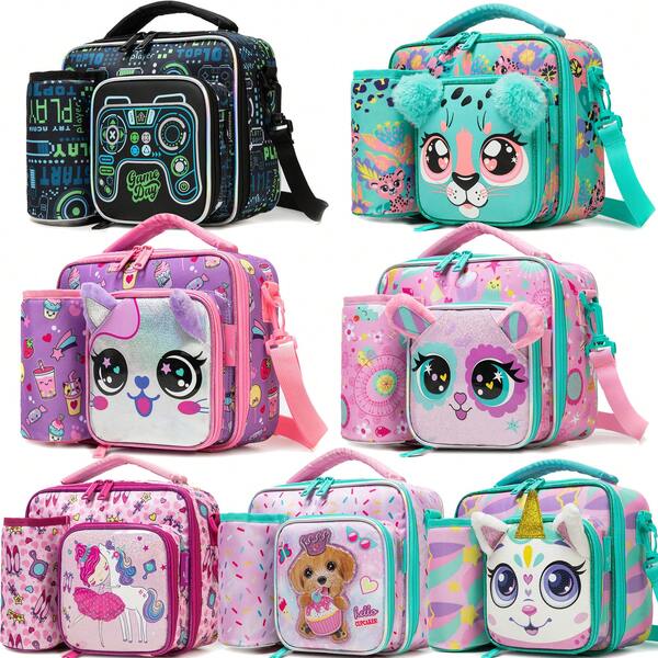 Bolsa térmica para almoço para meninas e meninos, Bolsa transversal com alças de ombro ajustáveis, Bolsa térmica isolada de dois andares para piqueniques e viagens escolares, O presente para garotas
