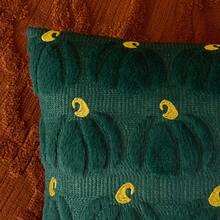 1 pezzo Federa decorativa per cuscino ricamata a motivo di zucca di Ognissanti, in morbida lana sintetica, adatta per casa, divano, camera da letto, sedia - Verde - Visualizzare 6