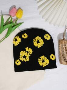 1pc Men's Letter & Spider Web Jacquard Knit Beanie Hat, Outdoor Street Style Fall Outfit - Multicolor - View 15