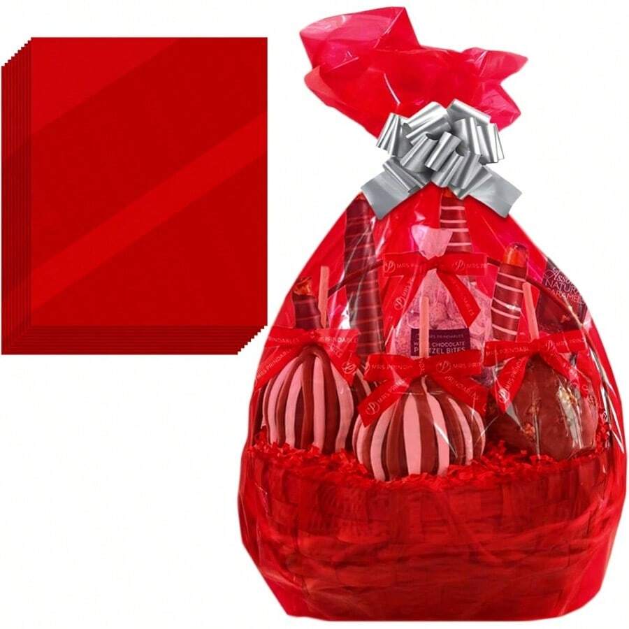 Red Translucent Cellophane Wrap Bags 10 Pcs 24 Inch X 30 Inch 2.5 Mil Thick Red Translucent Cello Bags Gifts Baskets Wrapping Arts And Crafts Treats Premium QualityCQC - Red - View 1