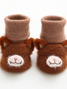 1 Pair 0-3 Years Old Cute Cartoon Printed Mid-Calf Socks, Soft Warm Comfortable Anti-Slip Sole Socks, Suitable For Beginner Walkers, Autumn/Winter