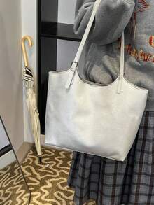 时尚单肩包，褶皱纯色清新手提包，腋下设计，春秋新品 - 銀色 - 查看 4